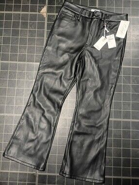 Good American Black Faux Leather Pants with Waist Label